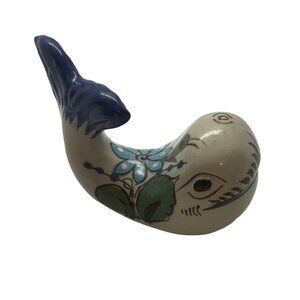 Handmade Pottery Whale Tonala Colorful Handpainted Folk Art signed 4"